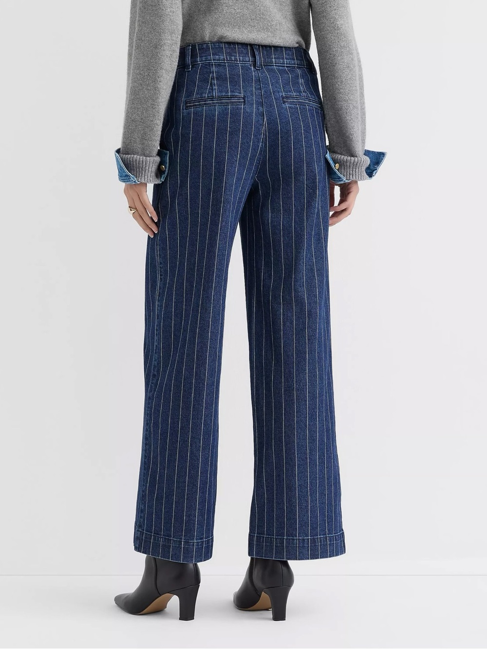 LOFT Palmer Wide Leg Jeans | Blue/White Pinstripe - Picture 3 of 12